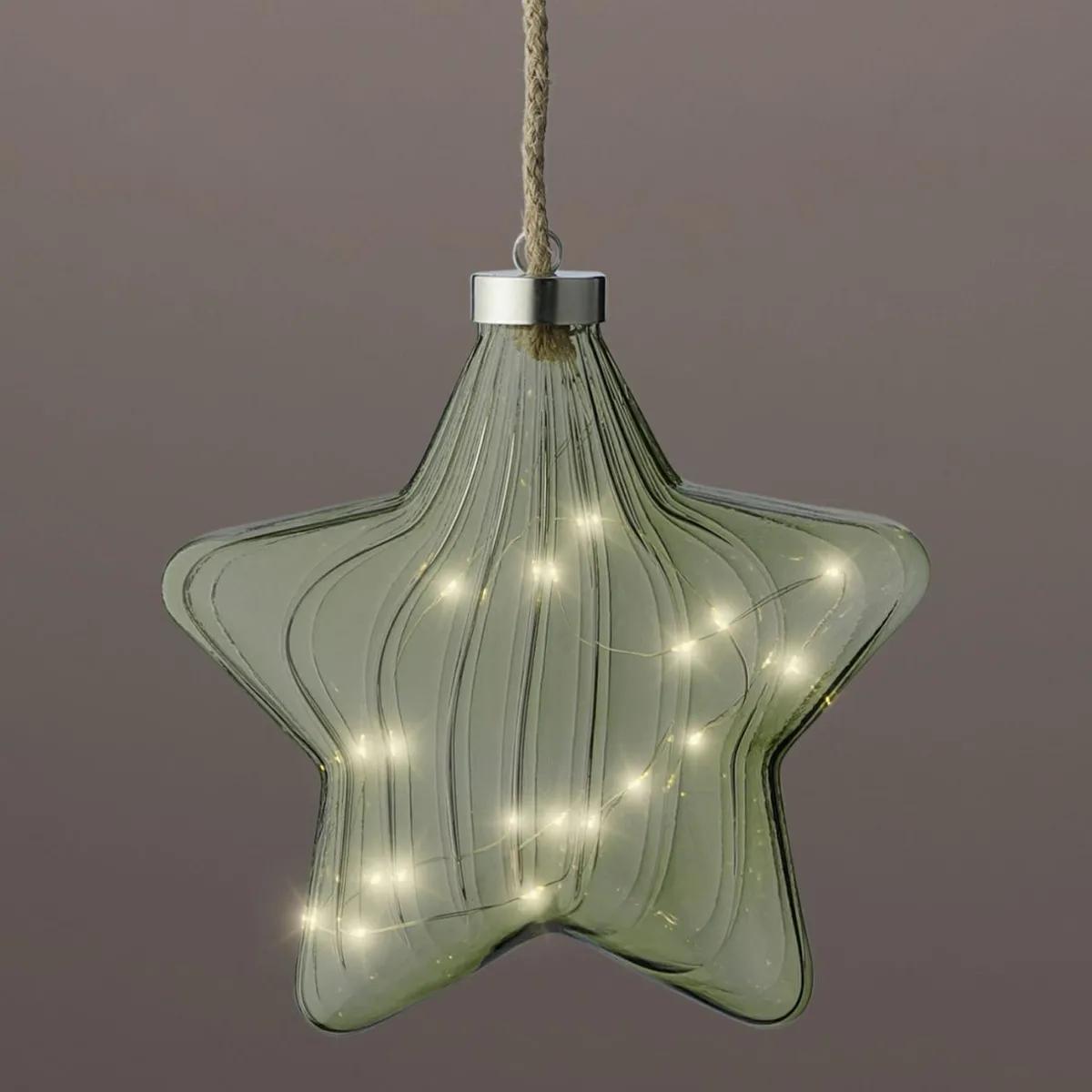 KAEMINGK Étoile lumineuse en verre à piles 15 LED (D20 cm) Vintage Thé et blanc chaud Vert New
