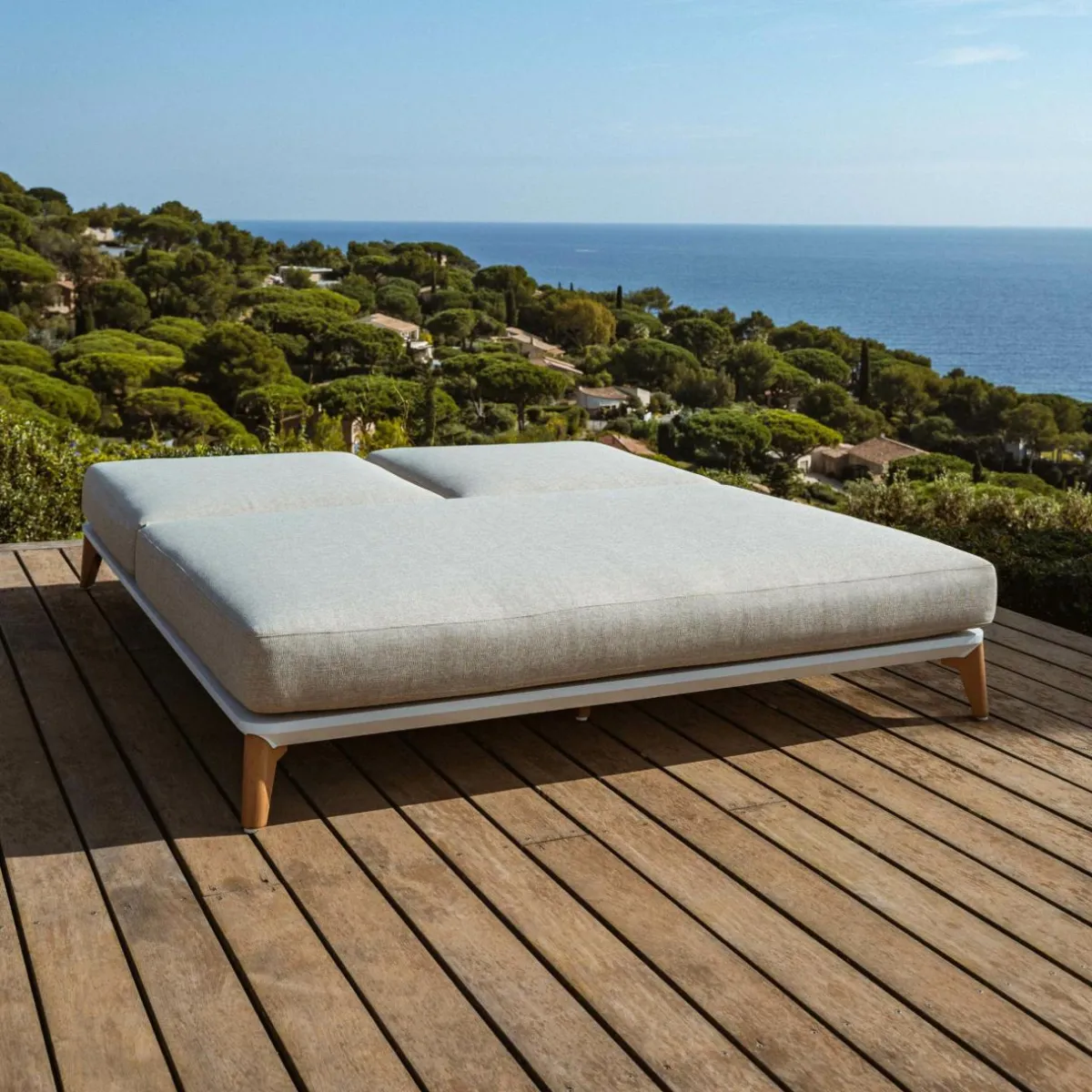 MOBELLIA Transat double en aluminium Monte Carlo et taupe Blanc Clearance