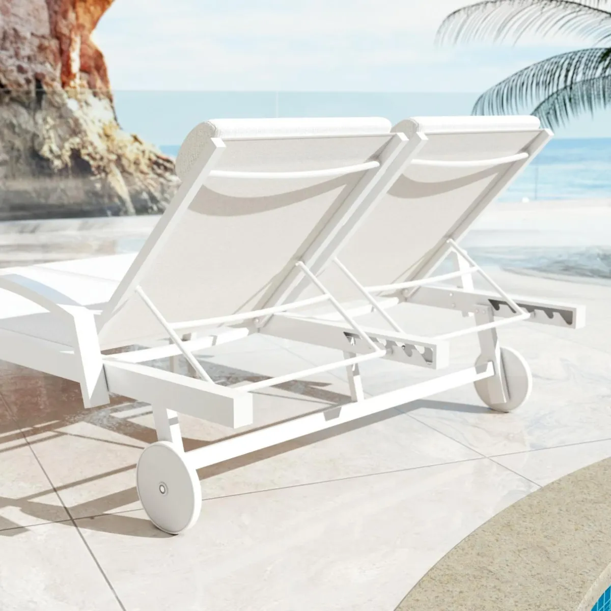 MOBELLIA Transat double en aluminium Pirae Blanc Clearance