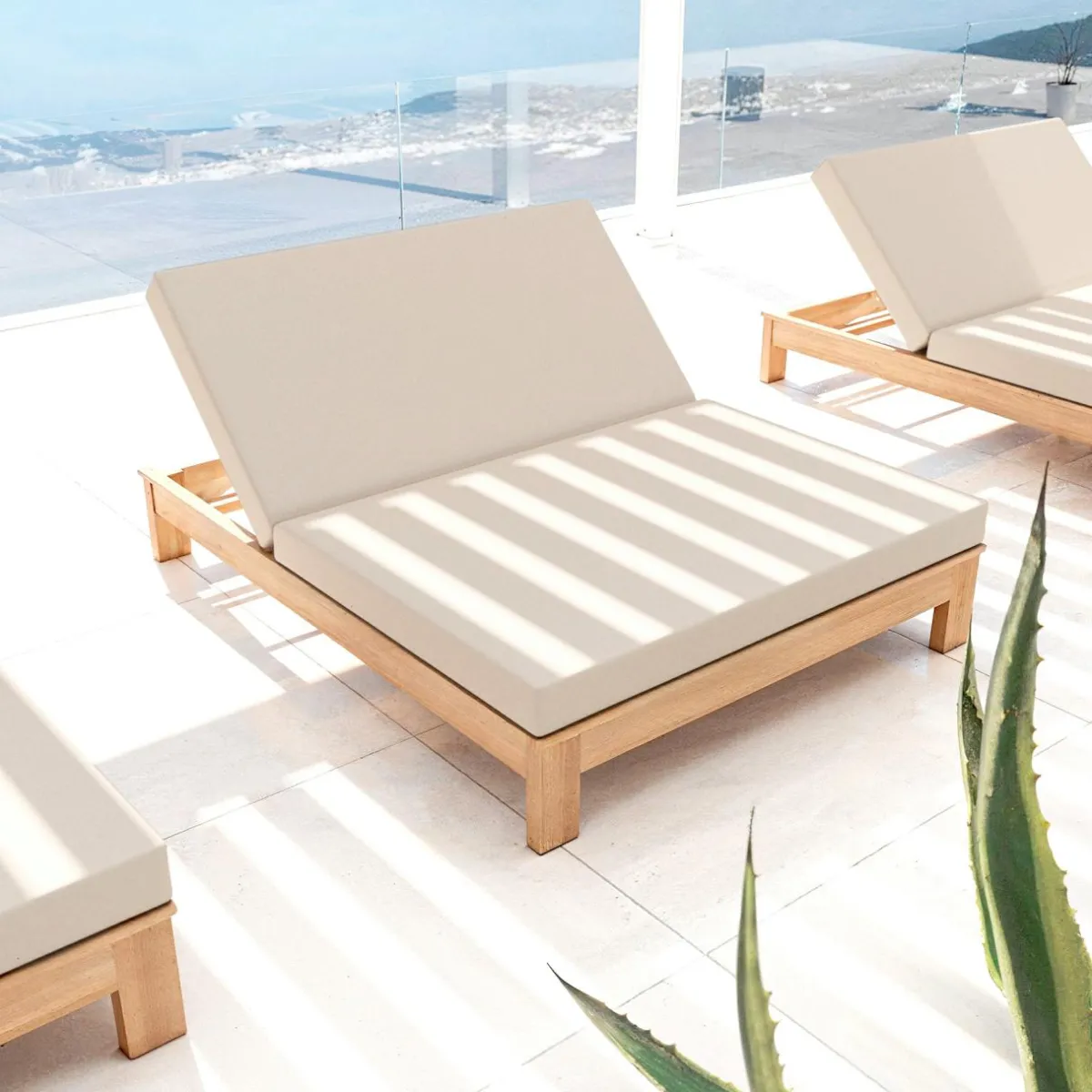 MOBELLIA Transat double en bois d'acacia Bornéo Sable Discount