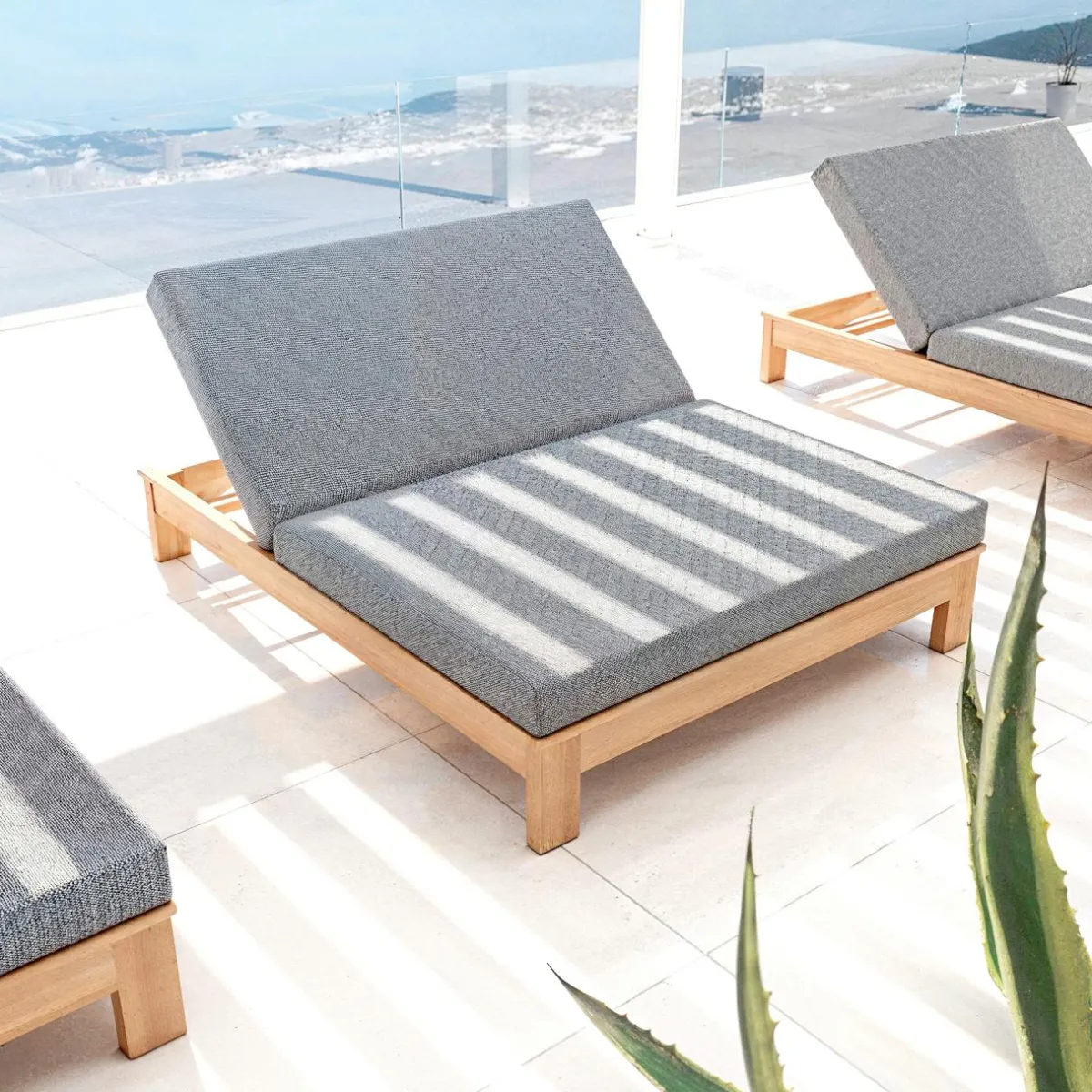 MOBELLIA Transat double en bois d'acacia Bornéo Gris Anthracite Sale