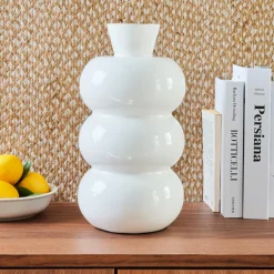#N/A Vase en métal émaillé fait main (H33 cm) Serena brillant Blanc Clearance