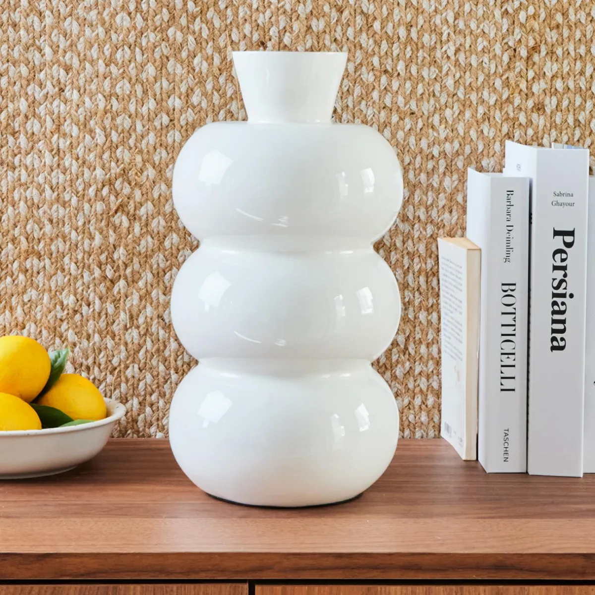 #N/A Vase en métal émaillé fait main (H33 cm) Serena brillant Blanc Clearance