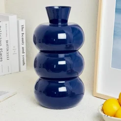 #N/A Vase en métal émaillé fait main (H33 cm) Serena roi brillant Bleu Clearance