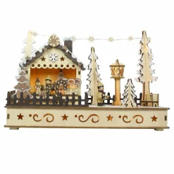 BLACHERE Village de Noël en bois lumineux à piles (H18 cm) Bonbons de Noël Sale