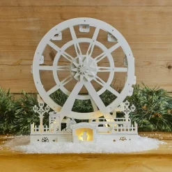 KOOPMAN Village de Noël en bois lumineux et animé (H30 cm) Roue Enchantée de Noël Blanc New