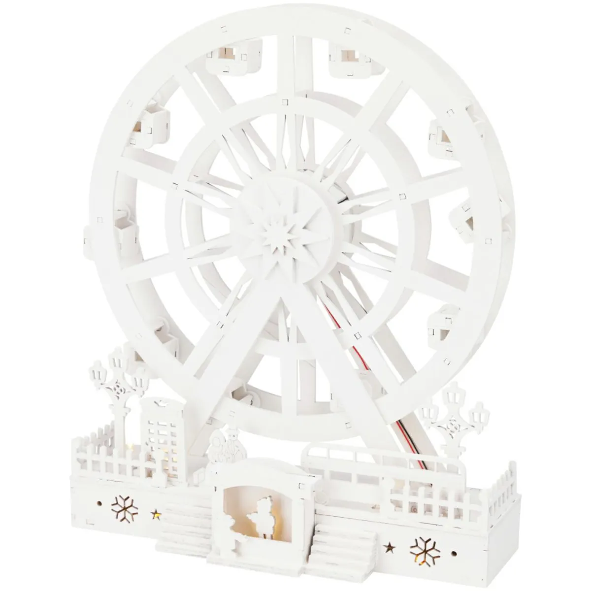 KOOPMAN Village de Noël en bois lumineux et animé (H30 cm) Roue Enchantée de Noël Blanc New