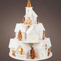 KAEMINGK Village de Noël en bois lumineux et musical à piles (H28 cm) Maisons sur colline
