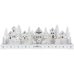KOOPMAN Village de Noël en bois lumineux à piles (45 x H15 cm) Square enchanté Blanc New