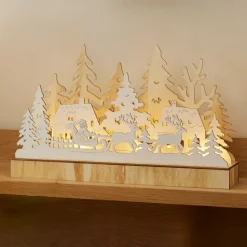 KAEMINGK Village de Noël en bois lumineux à piles (30 x 18 cm) Pôle Nord Naturel