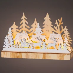 KAEMINGK Village de Noël en bois lumineux à piles (30 x 18 cm) Pôle Nord Naturel
