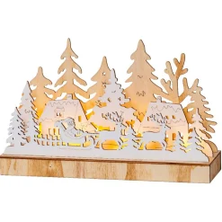 KAEMINGK Village de Noël en bois lumineux à piles (30 x 18 cm) Pôle Nord Naturel