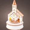 KAEMINGK Village de Noël en bois lumineux et musical à piles (H24 cm) Église et train Hot