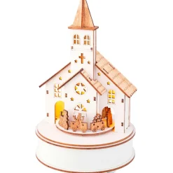 KAEMINGK Village de Noël en bois lumineux et musical à piles (H24 cm) Église et train Hot