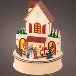 KAEMINGK Village de Noël en bois lumineux et musical à piles (H20 cm) Maison joyeuse Colorée Sale
