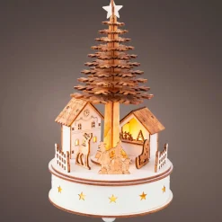 KAEMINGK Village de Noël en bois lumineux et musical à piles (H25 cm) Sapin de Noël