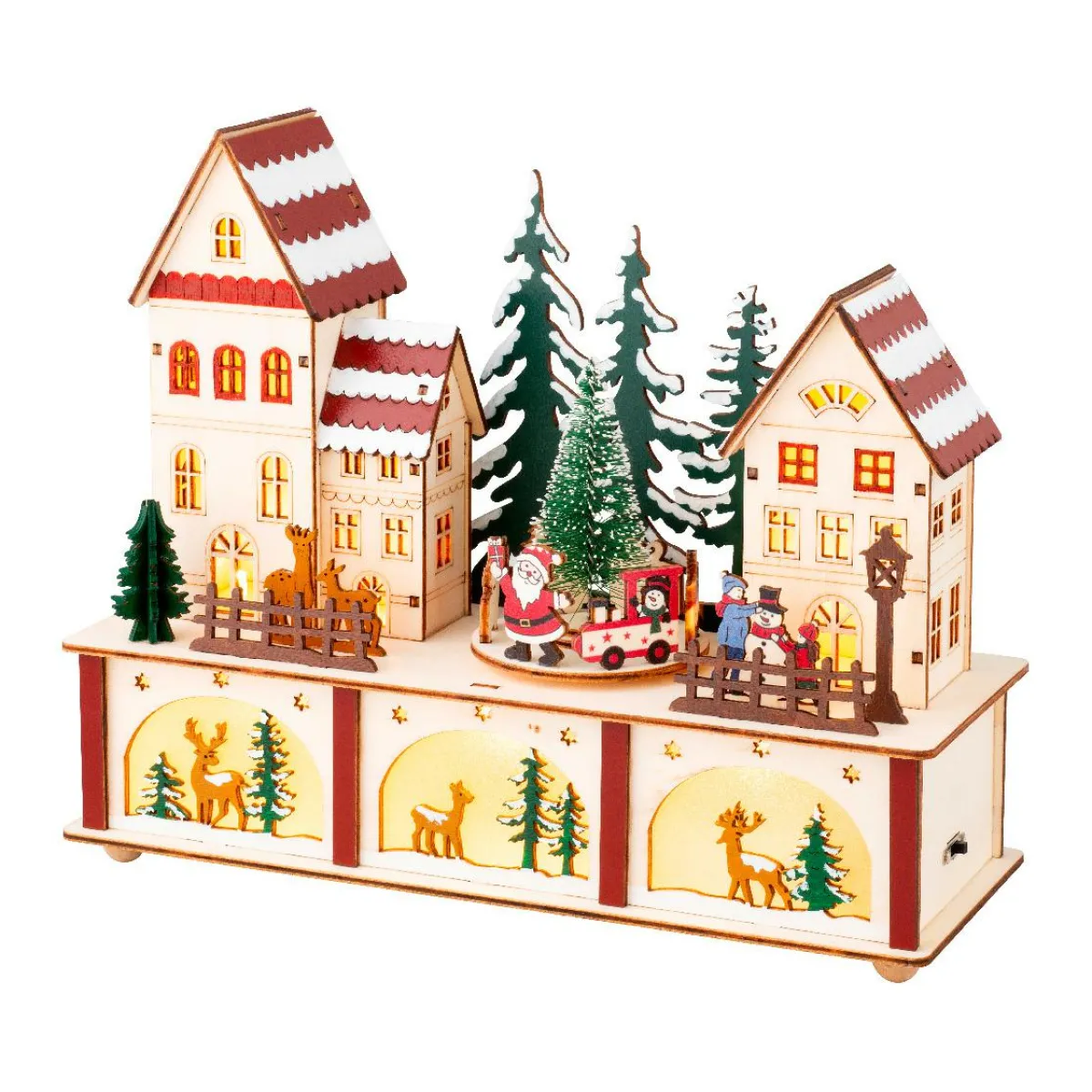 KAEMINGK Village de Noël en bois lumineux et musical à piles (27 x H22 cm) Cœur du village Coloré