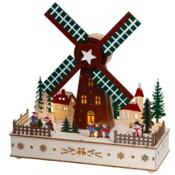 KAEMINGK Village de Noël en bois lumineux, animé et musical à piles (H29 cm) Moulin à vent Multicolore Sale