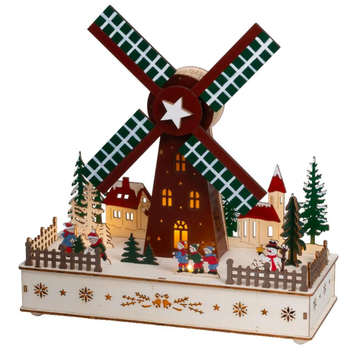 KAEMINGK Village de Noël en bois lumineux, animé et musical à piles (H29 cm) Moulin à vent Multicolore Sale