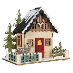BLACHERE Village de Noël en bois lumineux à piles (15 x H13 cm) Chalet en Forêt Blanc chaud Best