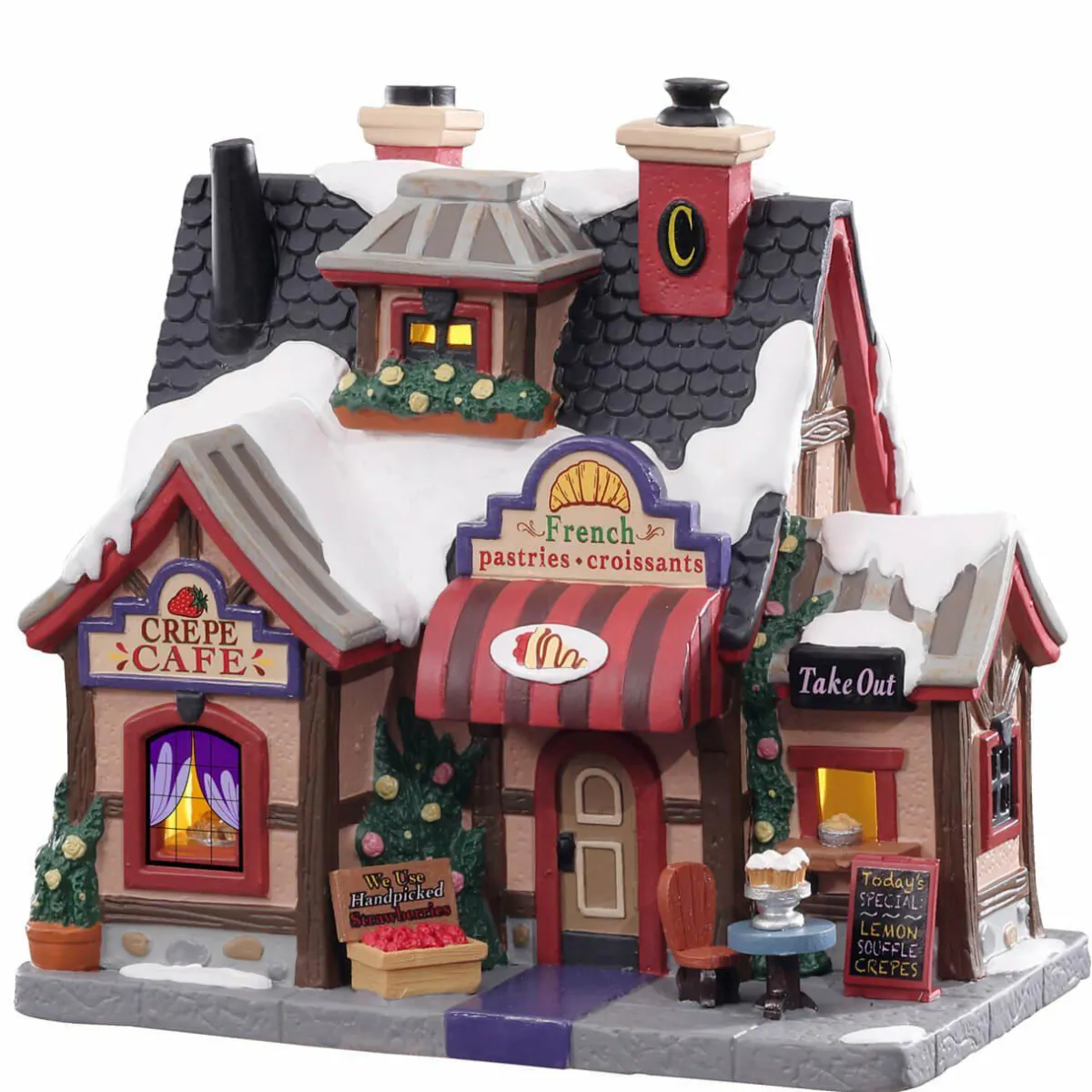 LEMAX Village de Noël à piles lumineux Le Crêpe Café Outlet