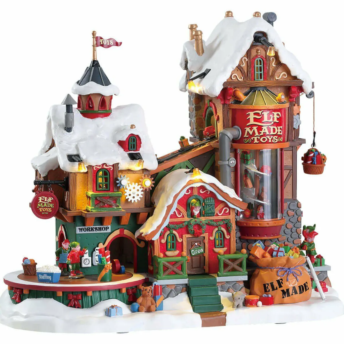 LEMAX Village de Noël lumineux, musical et en mouvement Fabrique des jouets des Elfes Hot