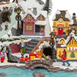 JJA Village de Noël lumineux animé et musical (H45 cm) Grande église et train Multicolore New