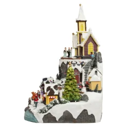JJA Village de Noël lumineux animé et musical (H45 cm) Grande église et train Multicolore New