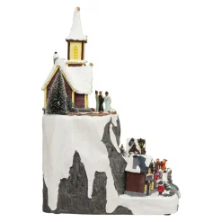 JJA Village de Noël lumineux animé et musical (H45 cm) Grande église et train Multicolore New