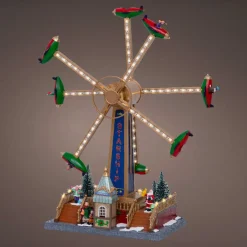 KAEMINGK Village de Noël lumineux, animé et musical (H47 cm) Manège avions Multicolore Discount