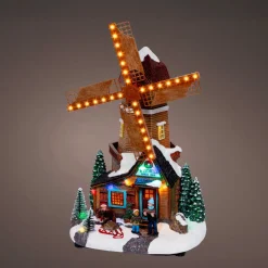 KAEMINGK Village de Noël lumineux, animé et musical (H34 cm) Moulin et enfants Multicolore Hot