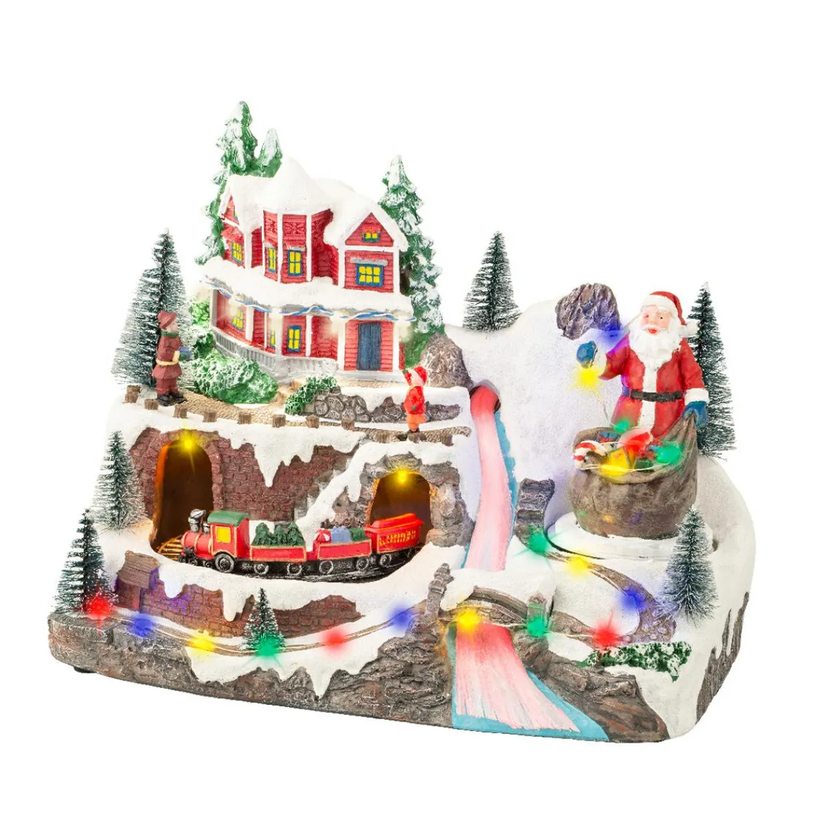 KAEMINGK Village de Noël lumineux et musical Père Noël en montagne New