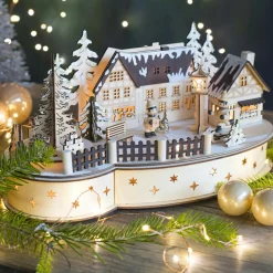 BLACHERE Village de Noël lumineux en à piles (35 x H19 cm) Transylvanie Bois Best
