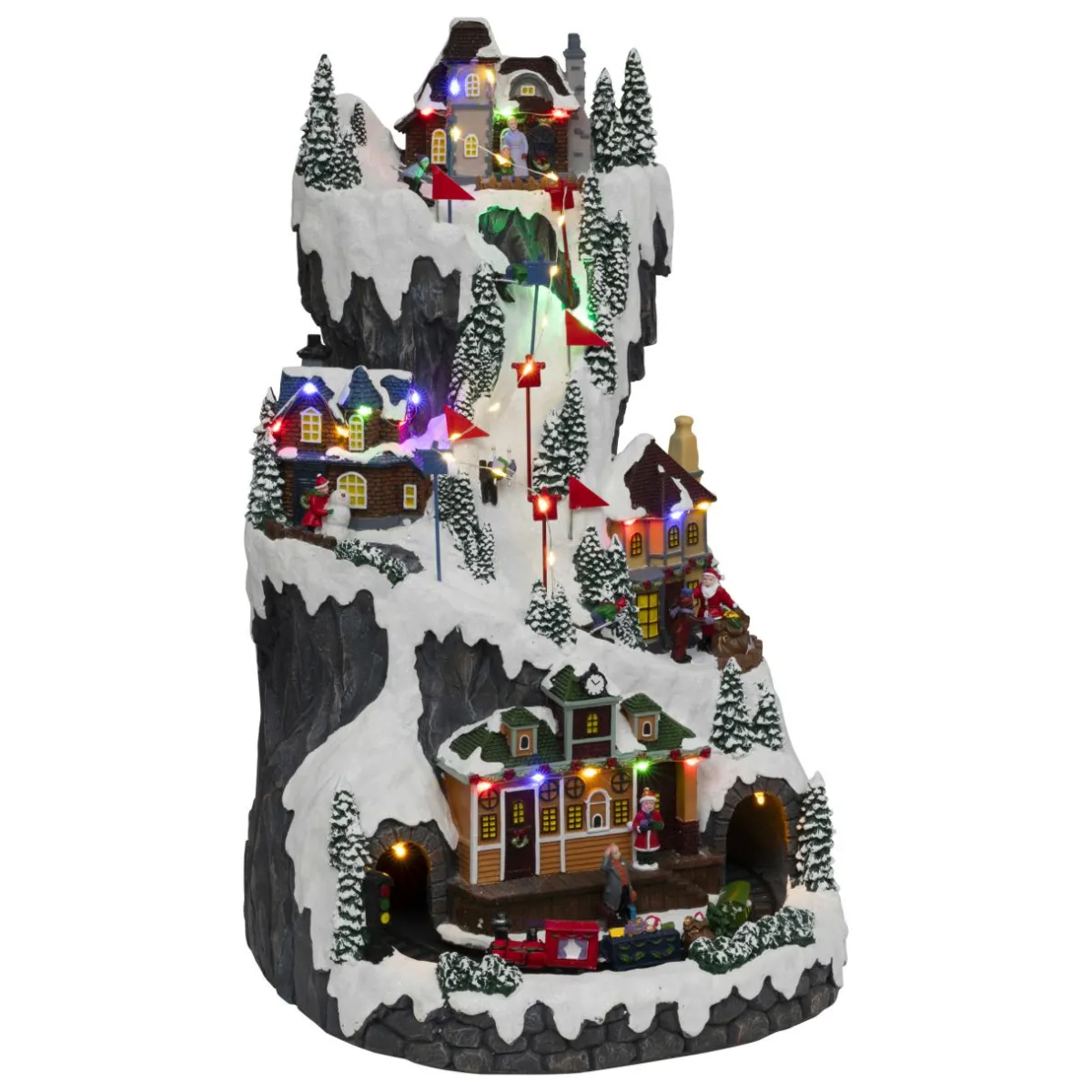 JJA Village de Noël lumineux et animé (H52 cm) Piste de ski lumineuse Multicolore
