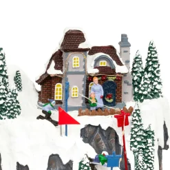 JJA Village de Noël lumineux et animé (H52 cm) Piste de ski lumineuse Multicolore