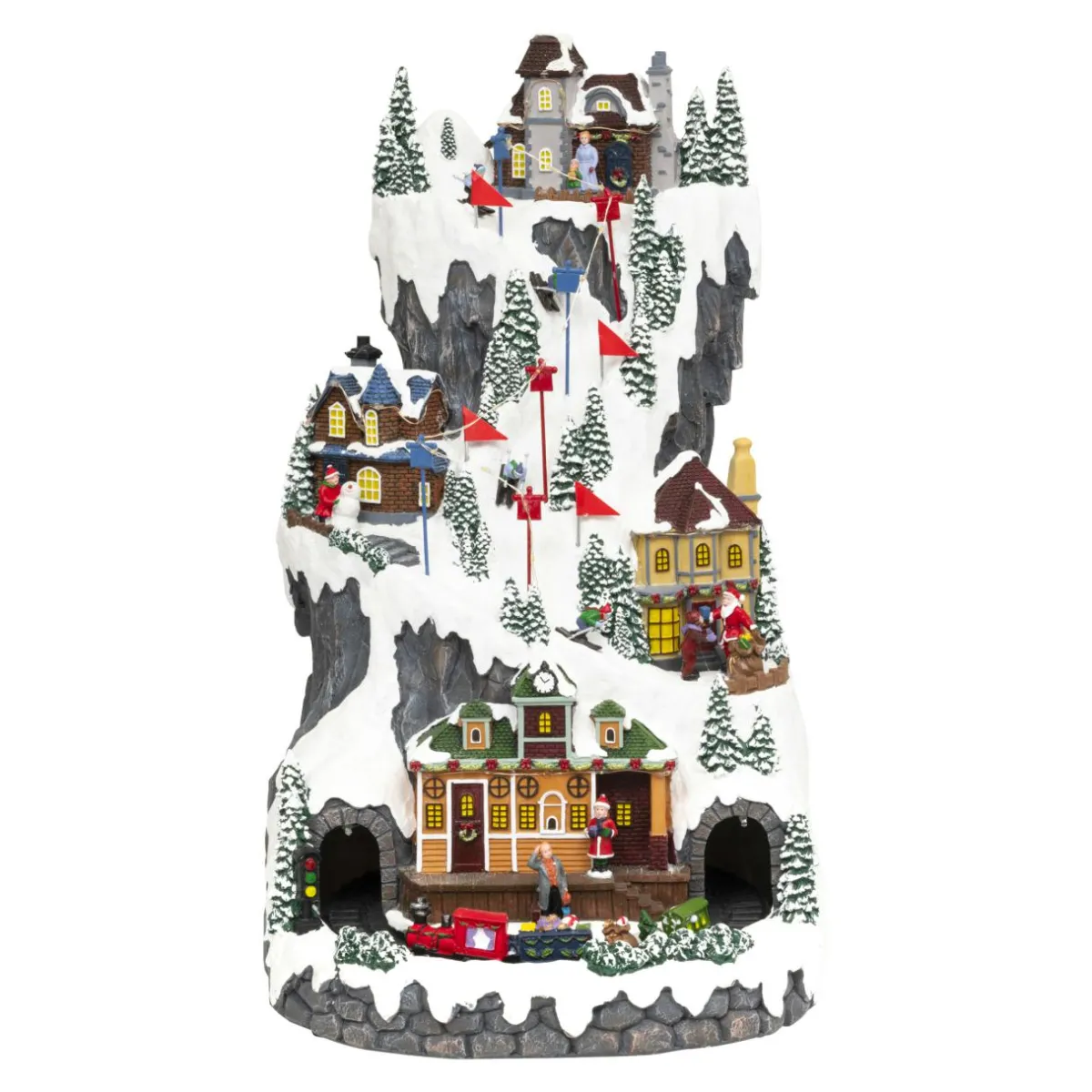 JJA Village de Noël lumineux et animé (H52 cm) Piste de ski lumineuse Multicolore