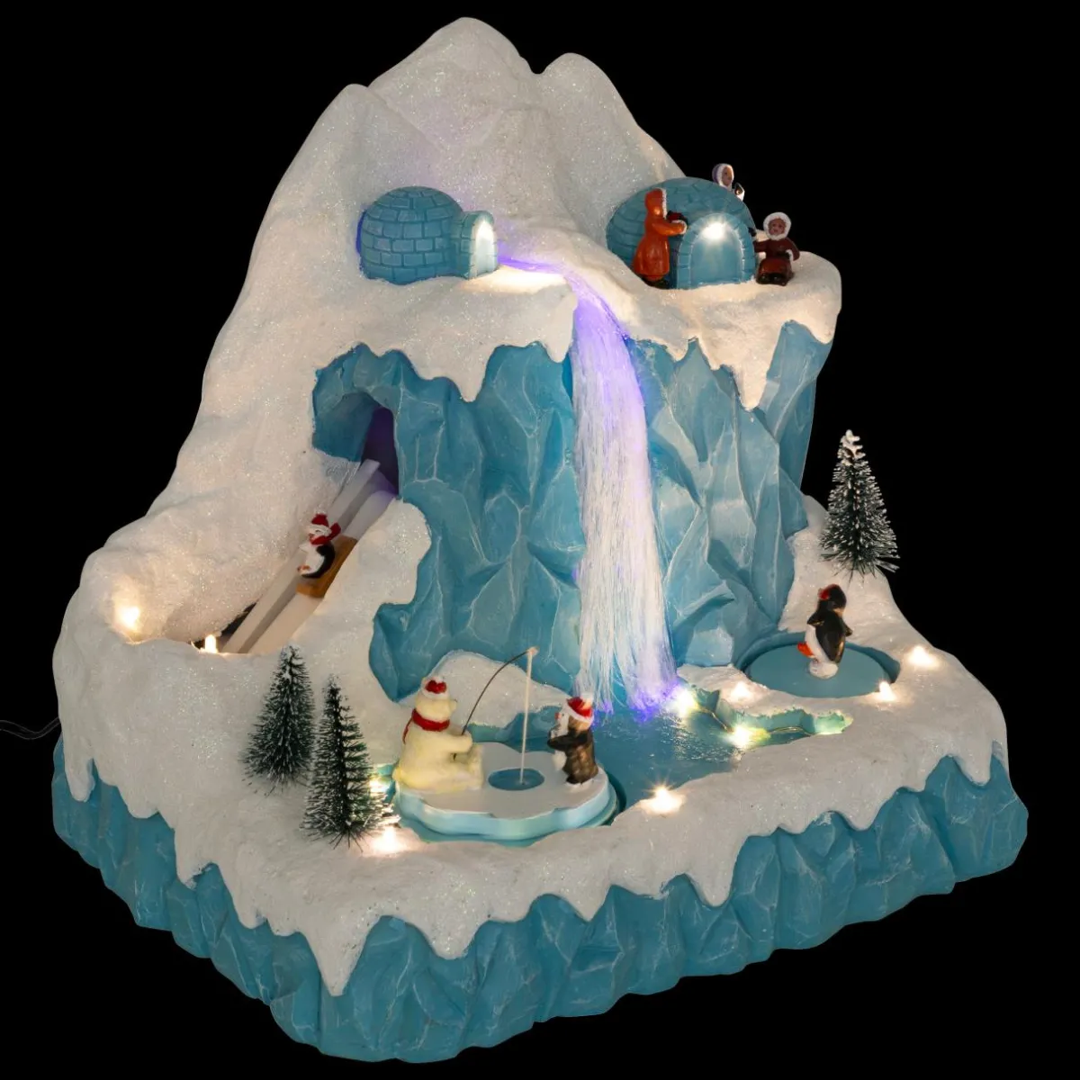 JJA Village de Noël musical et animé (H26 cm) Banquise des pingouins Bleu Clearance
