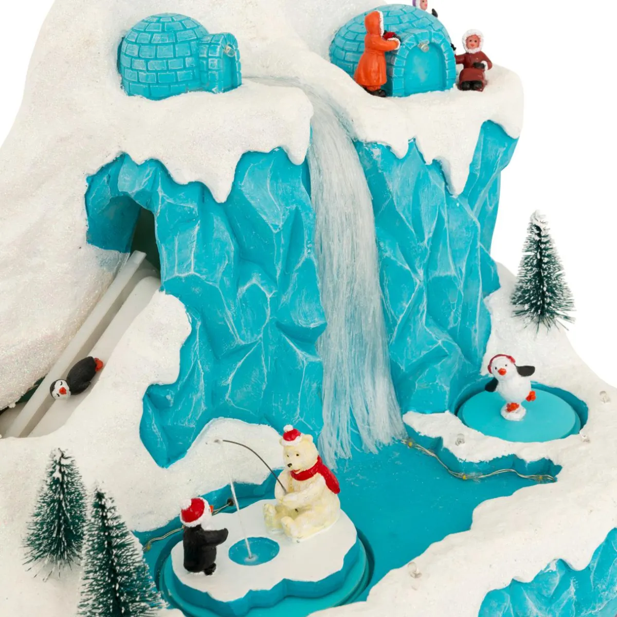 JJA Village de Noël musical et animé (H26 cm) Banquise des pingouins Bleu Clearance