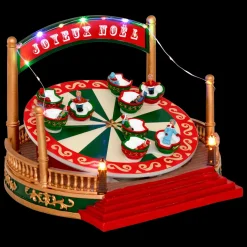 JJA Village de Noël musical et animé sur piles (H26 cm) Manège Tasses tournantes Multicolore Online