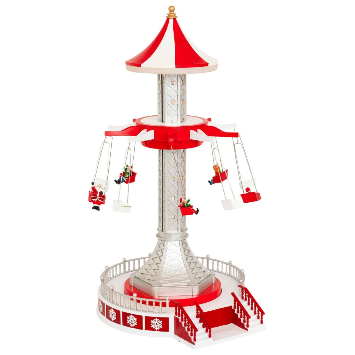 JJA Village de Noël musical et animé (H52 cm) Manège chaises volantes Multicolore