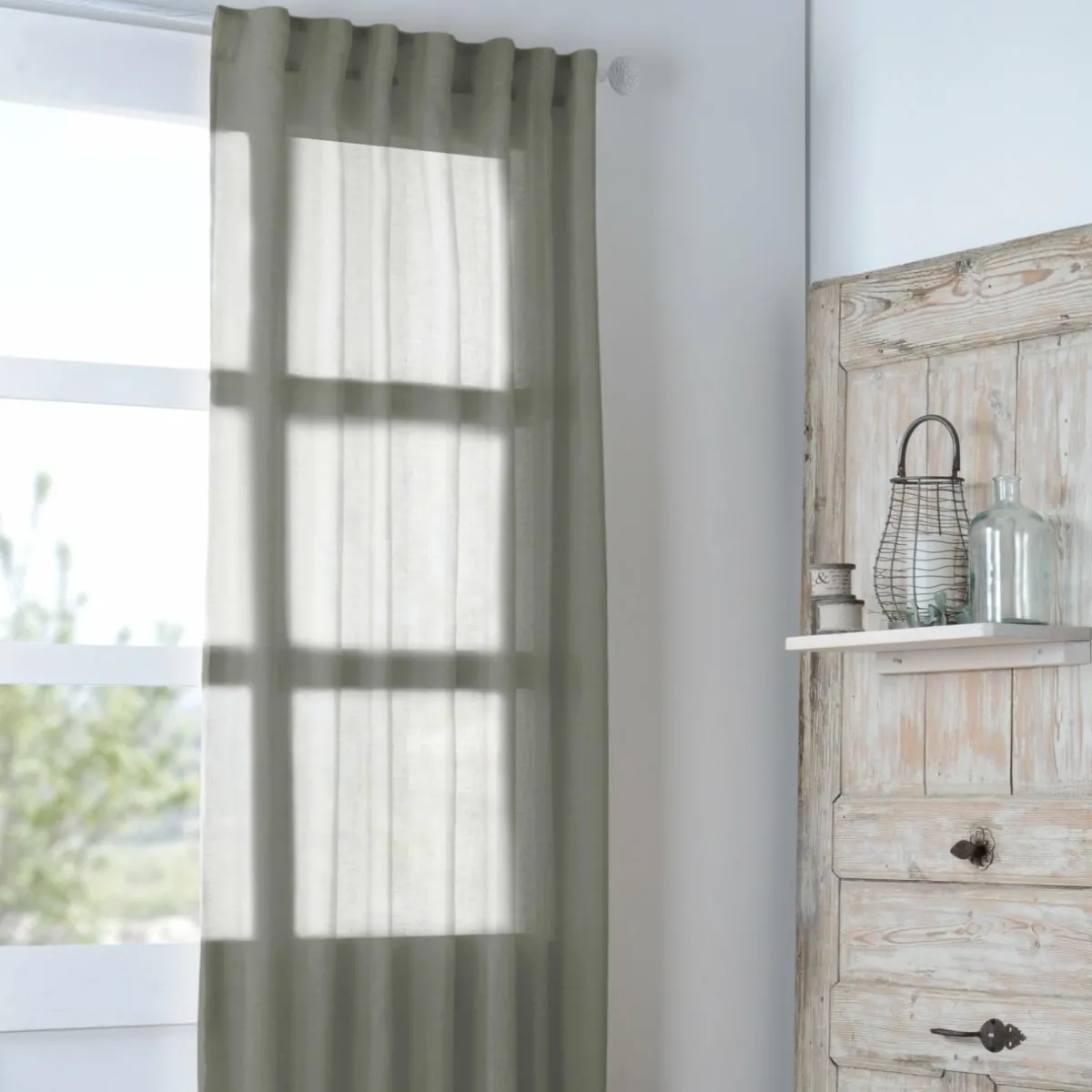 LOVELY CASA Voilage galon fronceur (140 x 260 cm) Madrid Vert kaki Sale