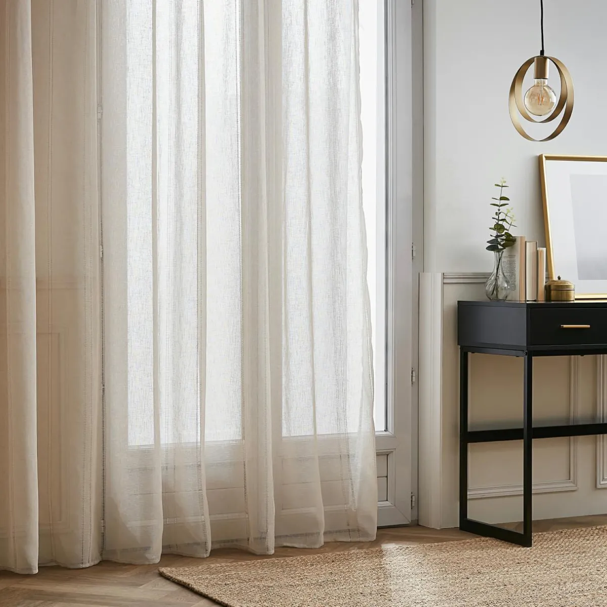 EMINZA Voilage galon fronceur (280 x 240 cm) Léontine Beige Clearance