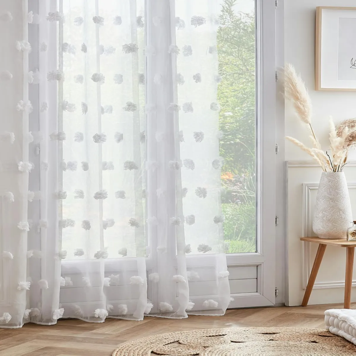 EMINZA Voilage galon fronceur pompons (280 x 240 cm) Suzie Blanc Outlet
