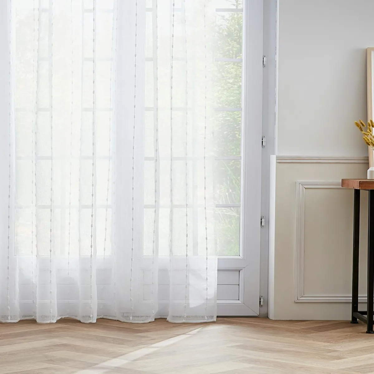 EMINZA Voilage galon fronceur pompons (280 x 240 cm) Axel Blanc