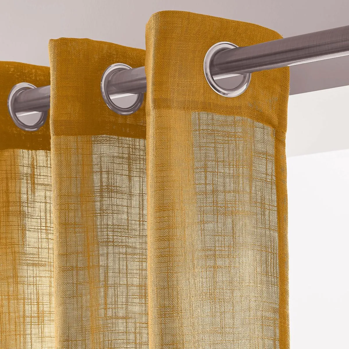 EMINZA Voilage grande largeur effet lin (400 x 240 cm) Robin Jaune ocre Clearance
