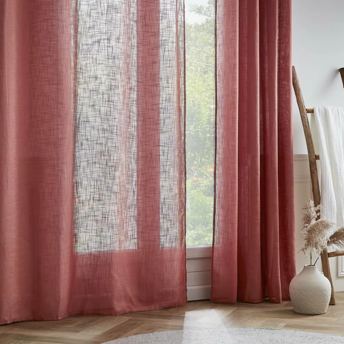 EMINZA Voilage grande largeur effet lin (400 x 240 cm) Robin Terracotta Outlet