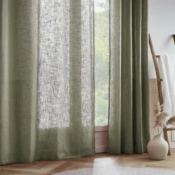 EMINZA Voilage grande largeur effet lin(400 x 240 cm) Robin Vert romarin Discount