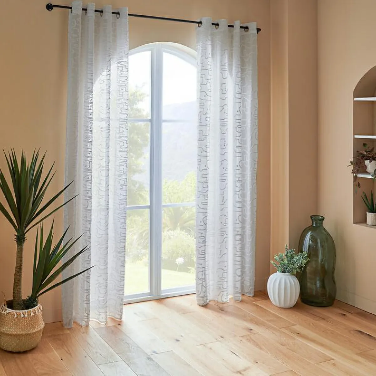 Atmosphera, cru017dateur d'intu017drieur Voilage œillets (140 x 240 cm) Abstrait Blanc