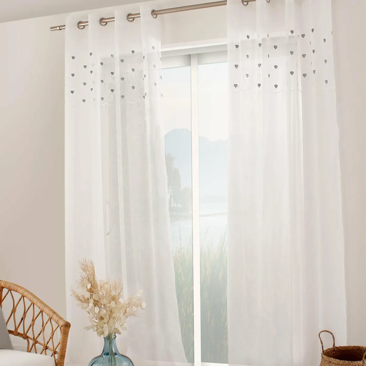ENJOY HOME Voilage œillets (140 x 240 cm) Coeurs Gris Best
