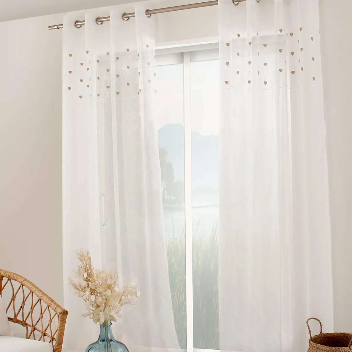 ENJOY HOME Voilage œillets (140 x 240 cm) Coeurs Beige Best